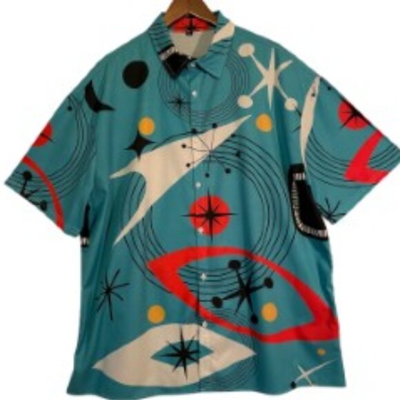 Men’s Atomic Retro Short Sleeve Graphic Button-Down Shirt –Size 2XL - Picture 1 of 6